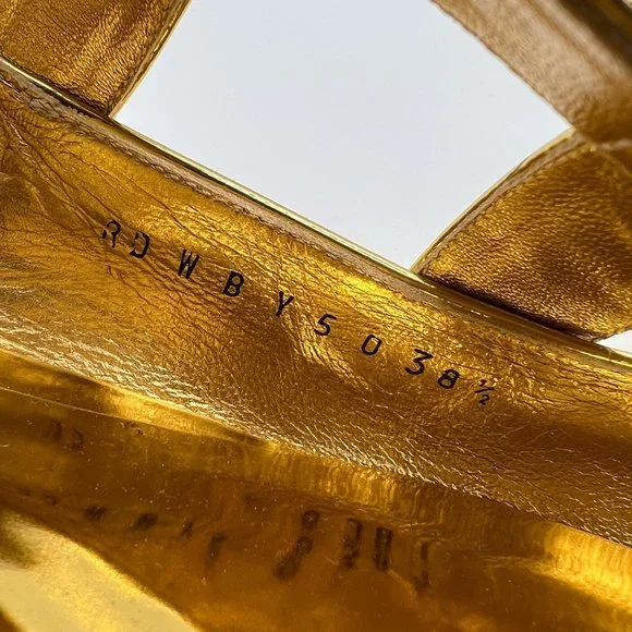 Valentino Garavani Roman Stud Metallic Gold Leather Ballerina Ankle-Strap Flats - Picture 7 of 10